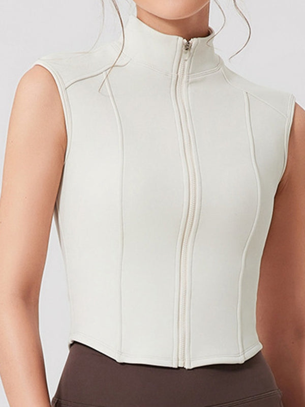 ZASUWA Female Fleece Stand Up Collar Zipper Tank