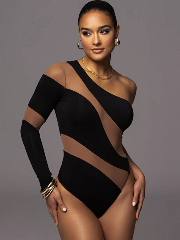 ZASUWA Female Tailoring Contast Color Mesh Bodysuit