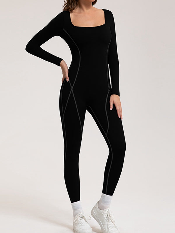ZASUWA Female Fleece Zipper Stripes Long Sleeves Jumpsuit