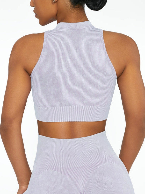 ZASUWA Female Zip Hollow Out Ribbed Sports Bras