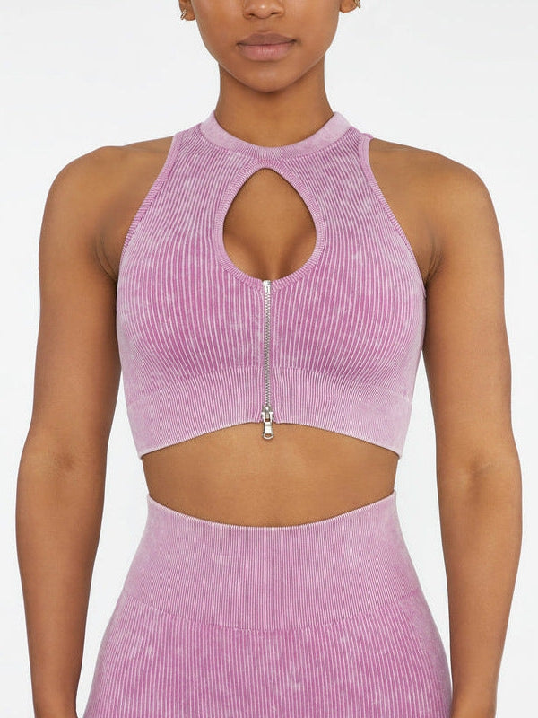 ZASUWA Female Zip Hollow Out Ribbed Sports Bras