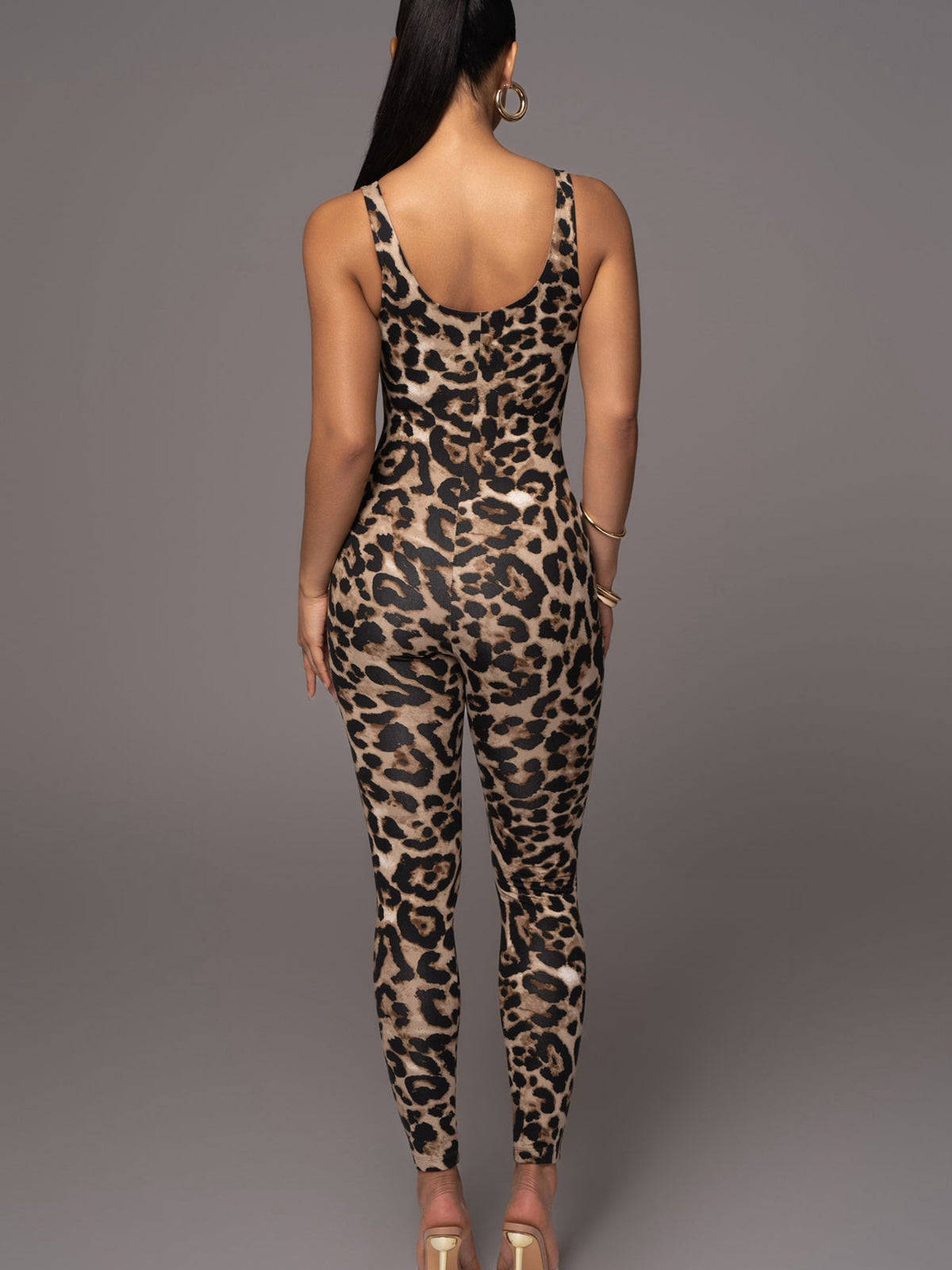 ?ZASUWA Female Leopard Print U Collar Jumpsuit