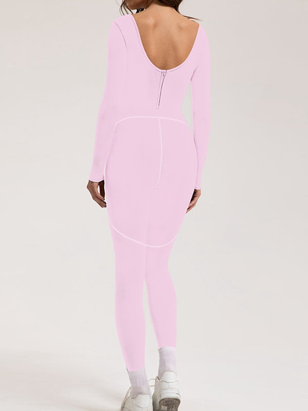 ZASUWA Female Fleece Zipper Stripes Long Sleeves Jumpsuit