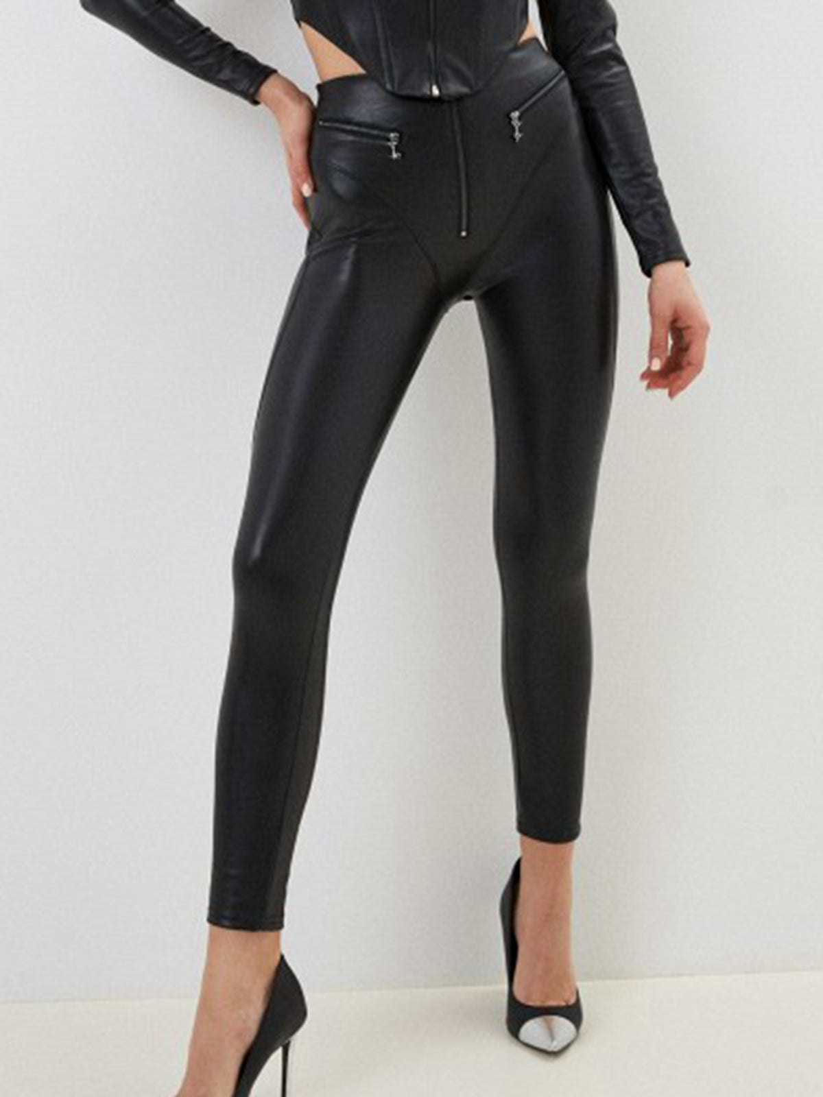 ❤ZASUWA Female PU Zipper Fly-eye Hip-lift Leggings