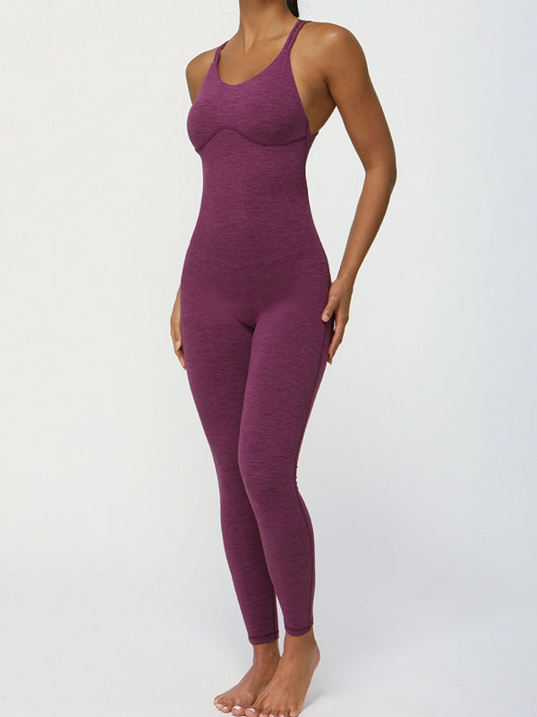 ZASUWA Female Cross Back U Collar Scrunch Bum Hip-lift Jumpsuit