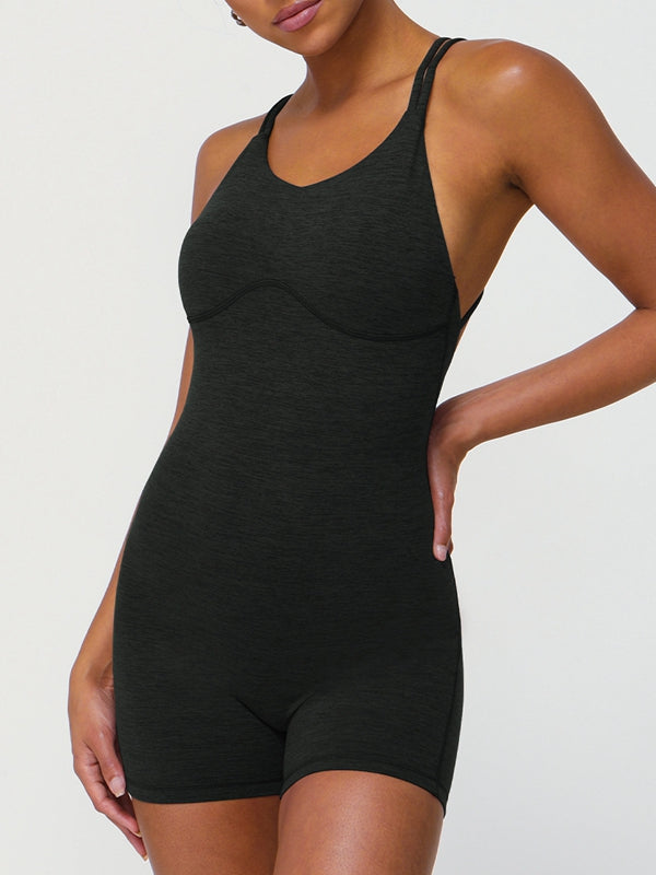 ZASUWA Female Cross Back U Collar Scrunch Bum Hip-lift Romper