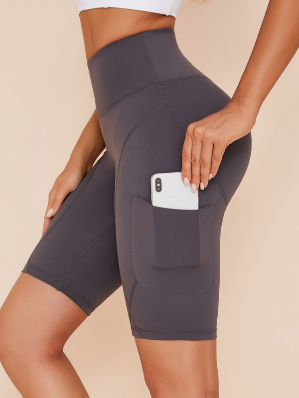 ZASUWA Female Pocket Solid Color High Waist Spandex Gym Booty Shorts