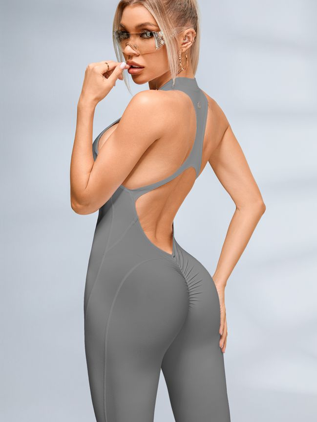 ZASUWA Female Zipper Backless Scrunch Bum Jumpsuit