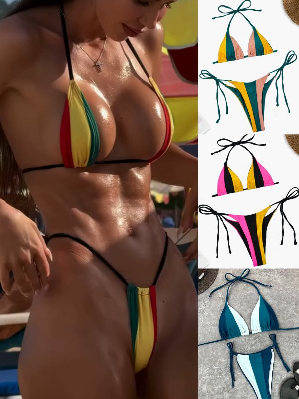 ?ZASUWA Female Sexy Rainbow Contrast Color Bikini Set