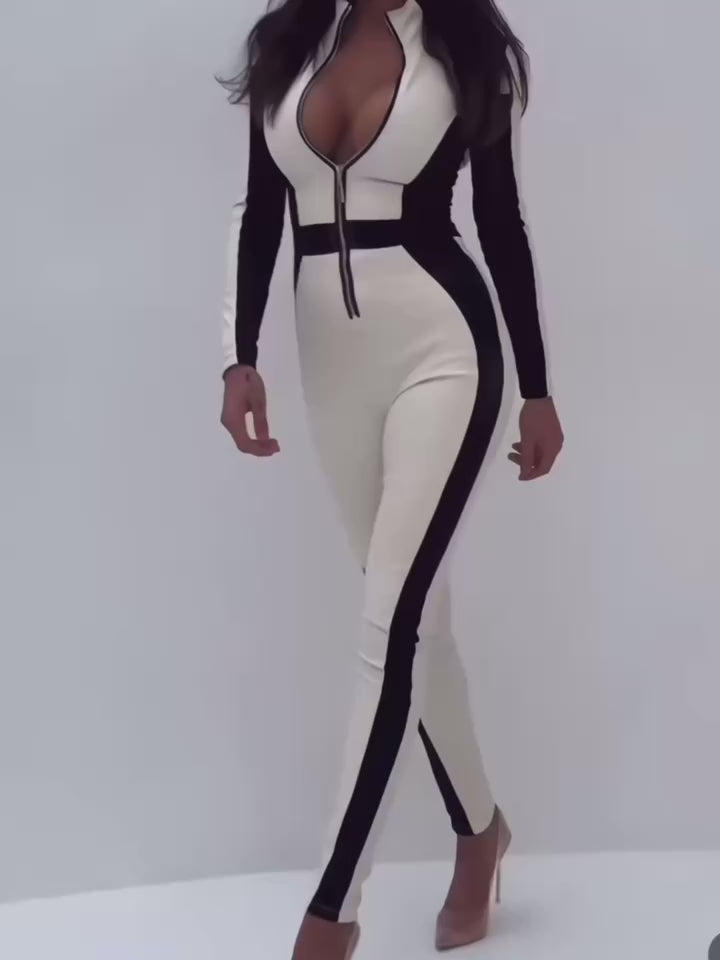 ZASUWA Female "SciFi Heroine" Contrast Color PU Half Zipper Ski Jumpsuit