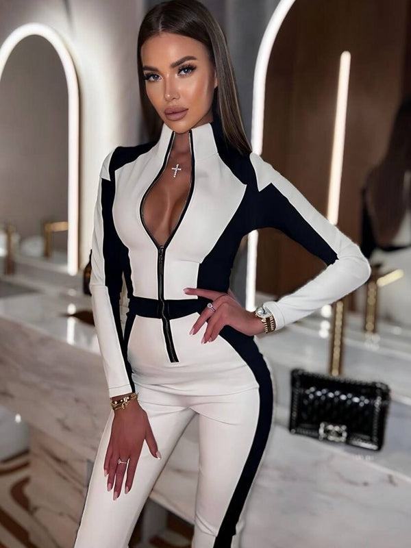 ZASUWA Female "SciFi Heroine" Contrast Color PU Half Zipper Ski Jumpsuit