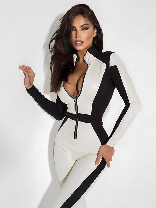 ZASUWA Female "SciFi Heroine" Contrast Color PU Half Zipper Ski Jumpsuit