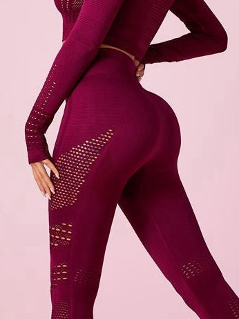 ZASUWA Female Knit Seamless Net Solid Color High-waist Tracksuit