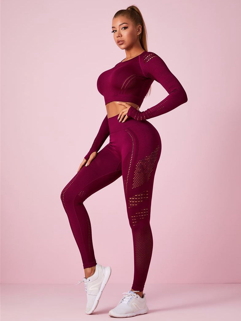 ZASUWA Female Knit Seamless Net Solid Color High-waist Tracksuit