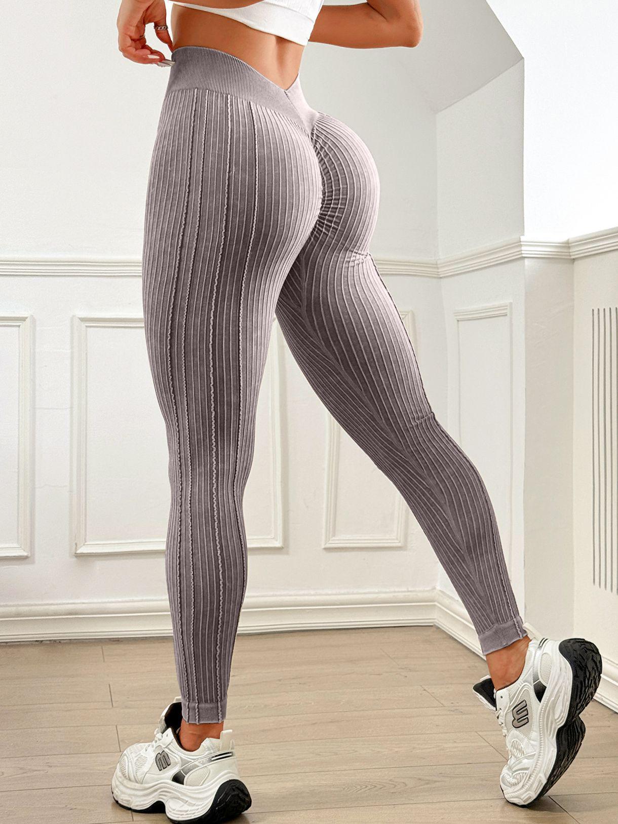 ZASUWA Female V-shaped Waist Ribbed High-waisted Hip-lift Scrunch Bum Leggings
