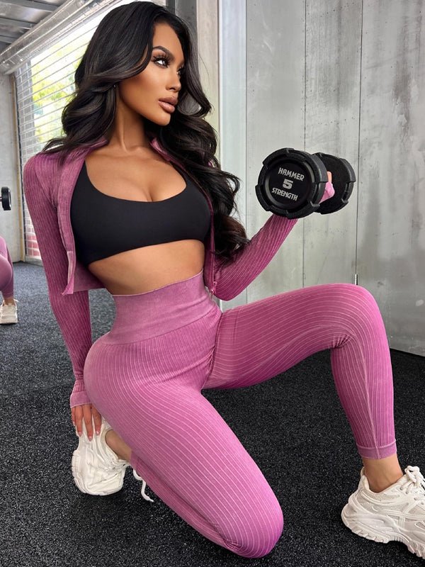 ZASUWA Female Ribbed Zipper Fitness Tracksuit