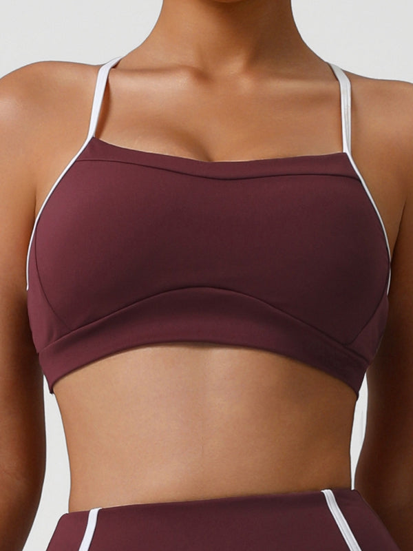 ZASUWA Female Contrast Color Stripes Cutout Sports Bras