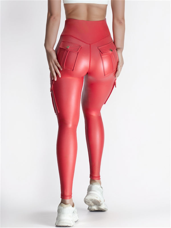 ZASUWA Female Faux Leather Pocket Scrunch Bum Cargo Leggings