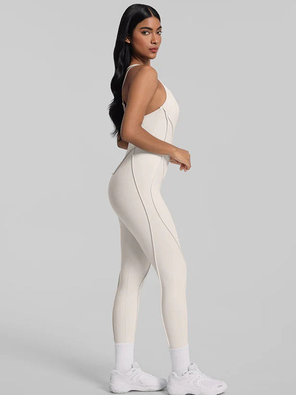 ZASUWA Female Sexy Cross Backless Stitch Performance Jumpsuit