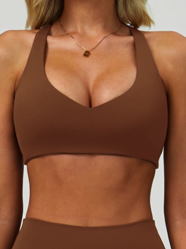 ZASUWA Female Solid Color V Collar Sports Bras