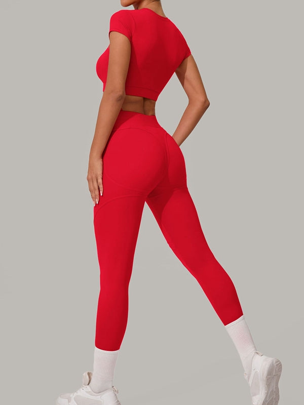 ZASUWA Female Sexy Round Collar Cropped Short Sleeves