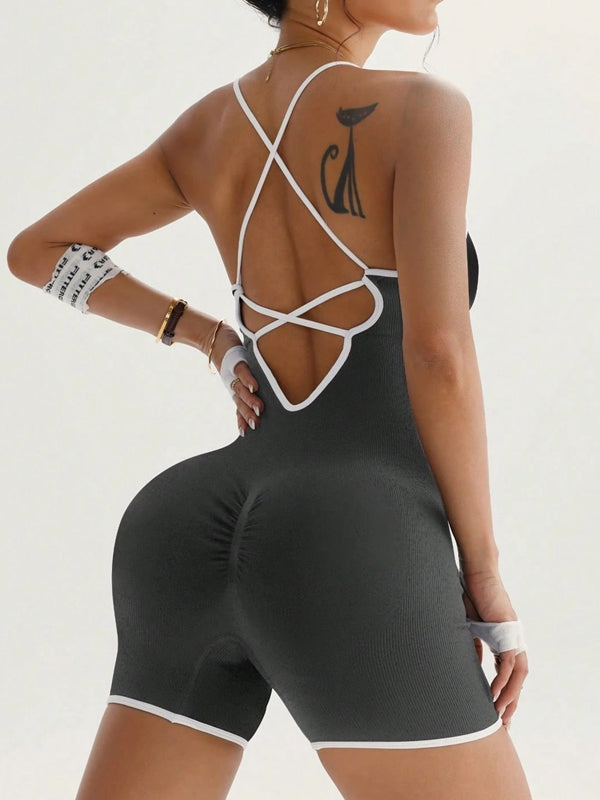 ZASUWA Female Contrast Color Cross Back Romper