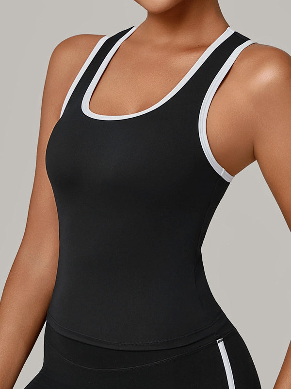 ZASUWA Female Contrast Color Stripe Herat-shape Collar Tank