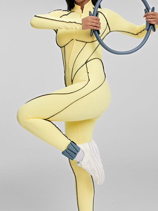 ZASUWA Female Sexy Backless Zipper Contrast Color Stripes Jumpsuit