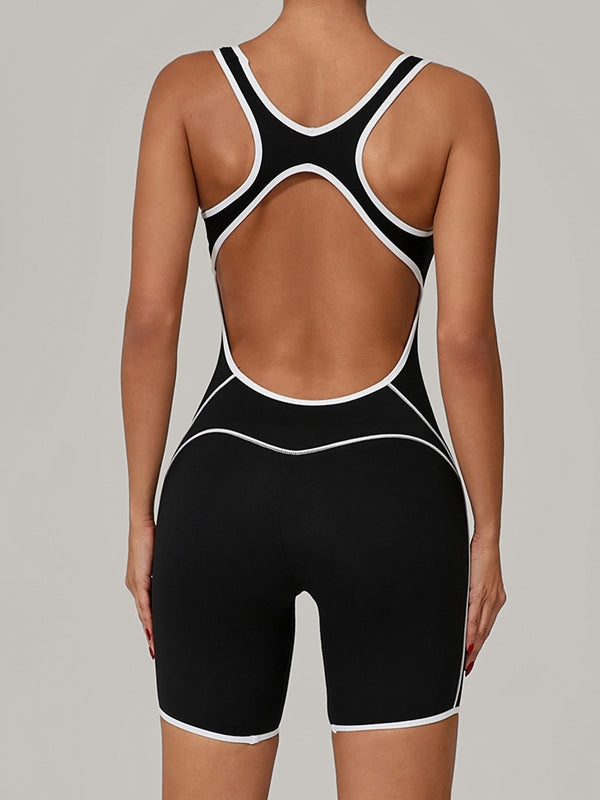 ZASUWA Female Contrast Color Stripes Backless Romper