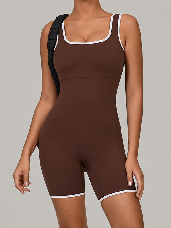 ZASUWA Female U Collar Contrast Color Stripes Backless Romper