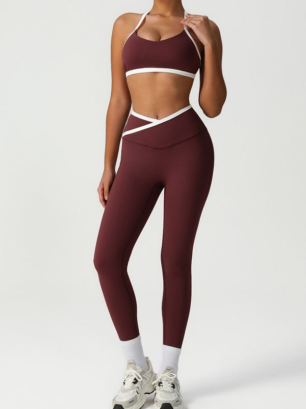 ZASUWA Female Sexy Contrast Color Stripe V-shape Waist Leggings