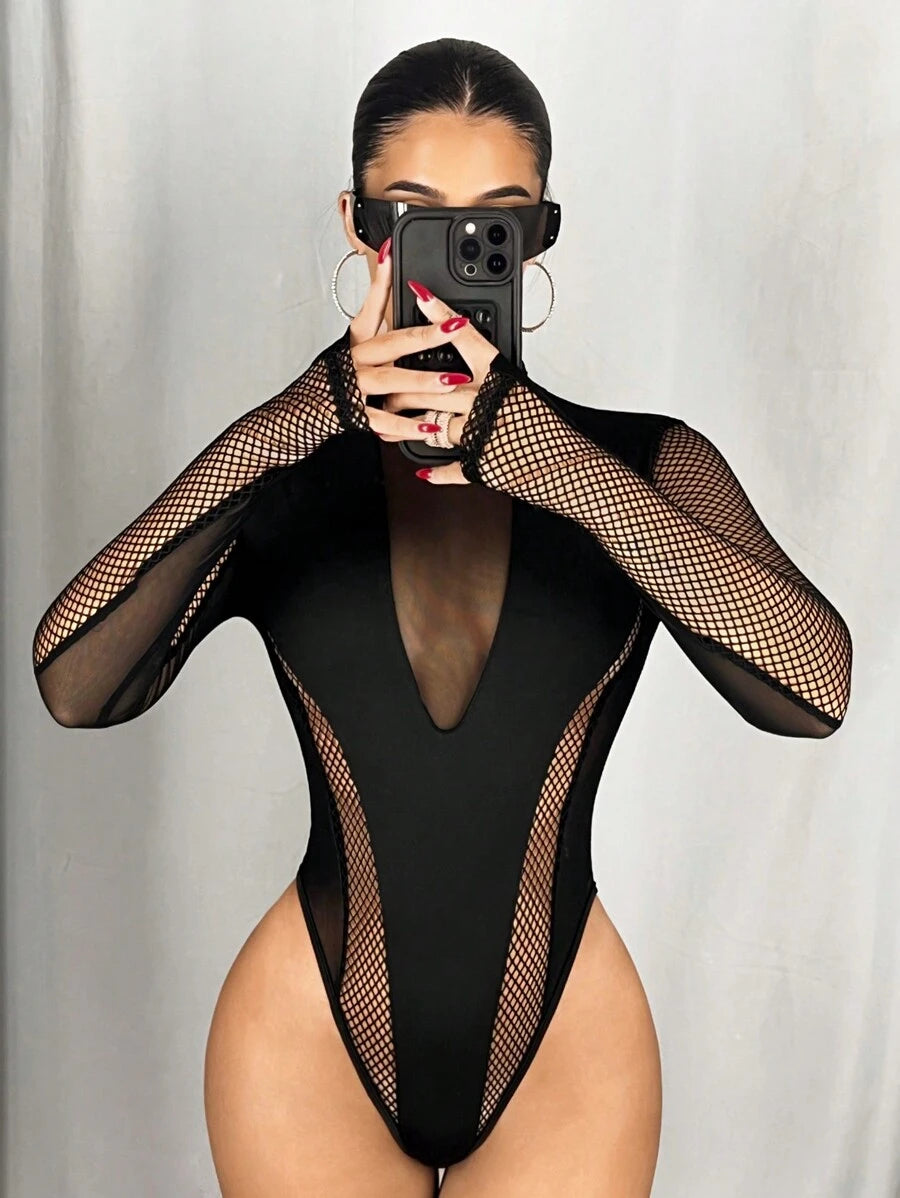 ZASUWA Female Sexy Mesh Fishnet Bodysuit