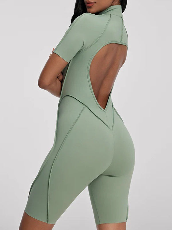 ZASUWA Female Sexy Backless Zipper Scrunch Bum Romper