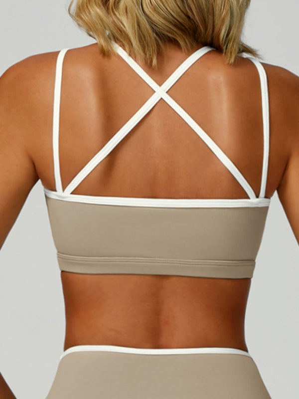 ZASUWA Female Contrast Color Cross Back Sports Bras