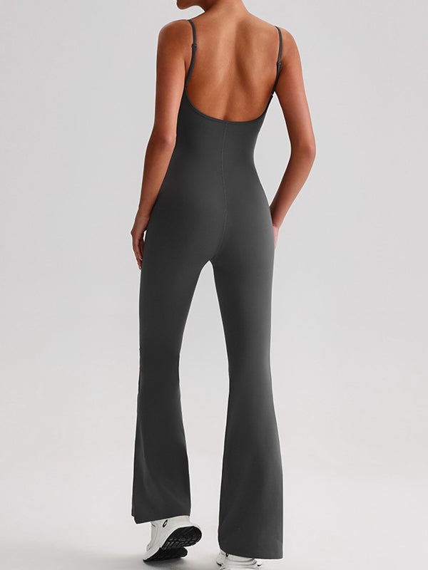 ZASUWA Female U Collar Backless Flare Jumpsuits