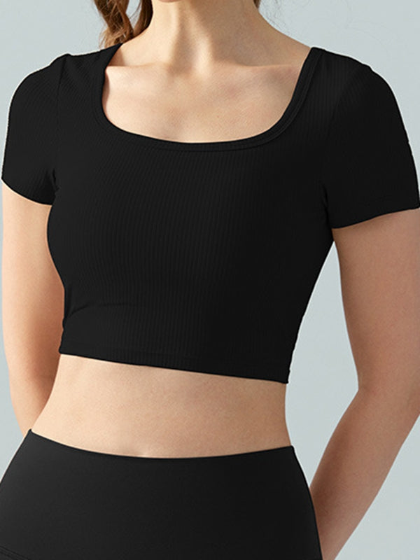 ZASUWA Female Sexy Backless Ribbed Cropped Short Sleeves