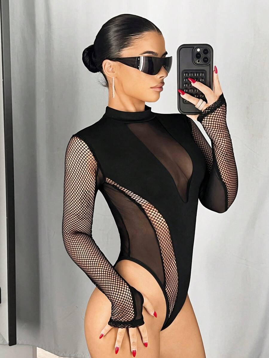 ZASUWA Female Sexy Mesh Fishnet Bodysuit