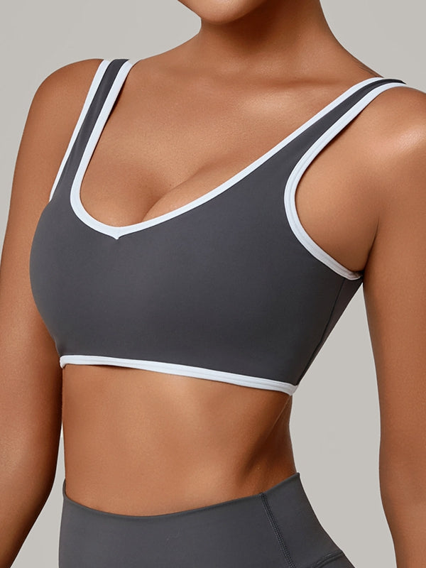 ZASUWA Female Contrast Color Stripe Backless Sports Bras