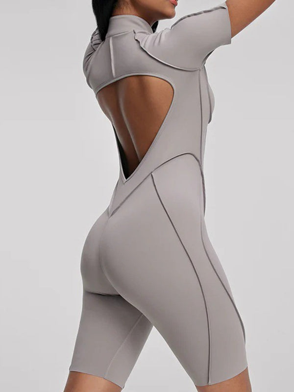 ZASUWA Female Sexy Backless Zipper Scrunch Bum Romper