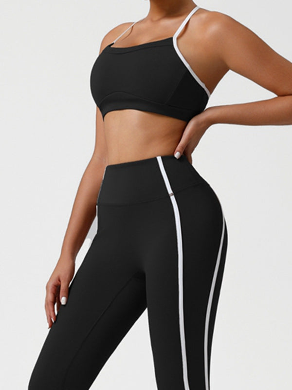 ZASUWA Female Contrast Color Stripes Cross Back Tracksuit