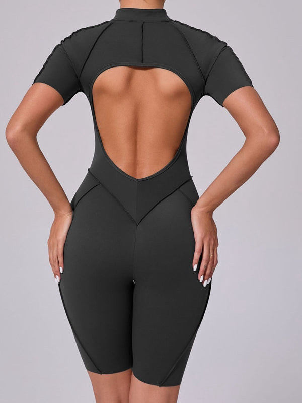 ZASUWA Female Sexy Backless Zipper Scrunch Bum Romper
