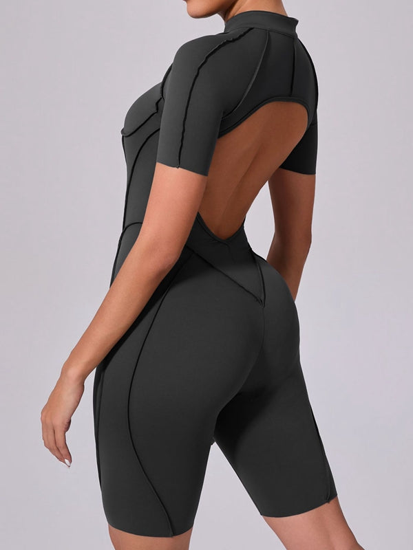 ZASUWA Female Sexy Backless Zipper Scrunch Bum Romper