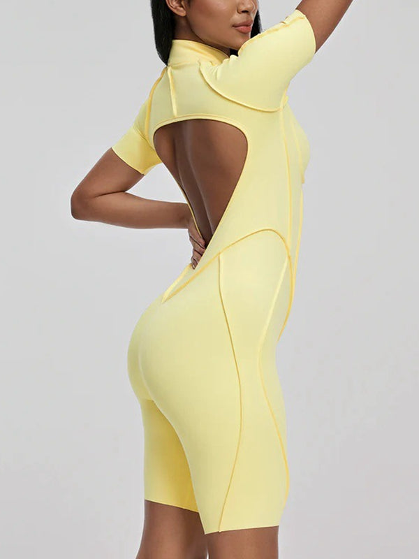 ZASUWA Female Sexy Backless Zipper Scrunch Bum Romper