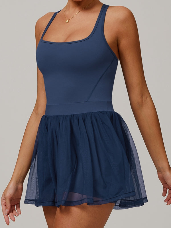 ZASUWA Female Solid Color Mesh 2 in 1 Quick-dry Dress