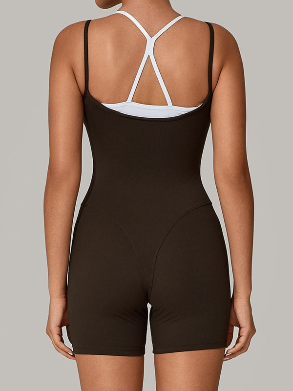 ZASUWA Female Contrast Color Cross Back Push-Up Romper