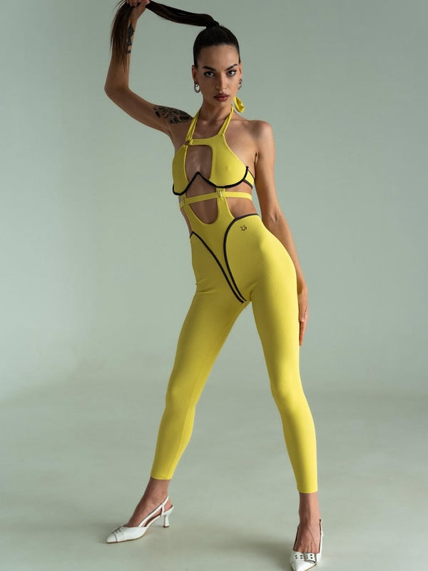 ?ZASUWA Female Sexy Contrast Color Stripe Hollow Out Jumpsuit
