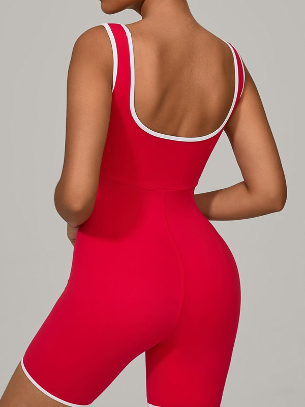 ZASUWA Female U Collar Contrast Color Stripes Backless Romper