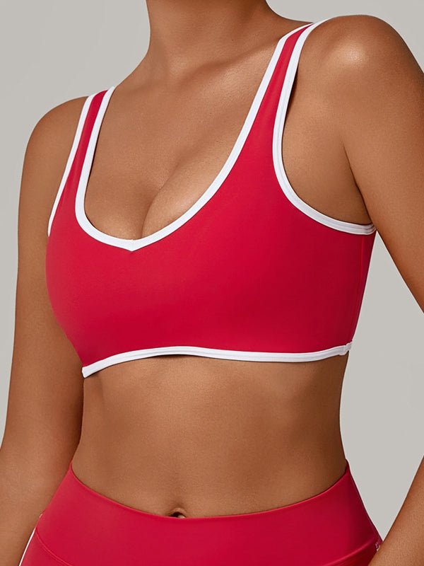ZASUWA Female Contrast Color Stripe Herat-shape Collar Tank
