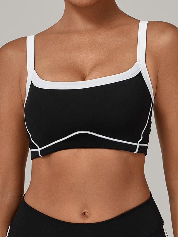 ZASUWA Female Contrast Color Stripe Herat-shape Collar Tank