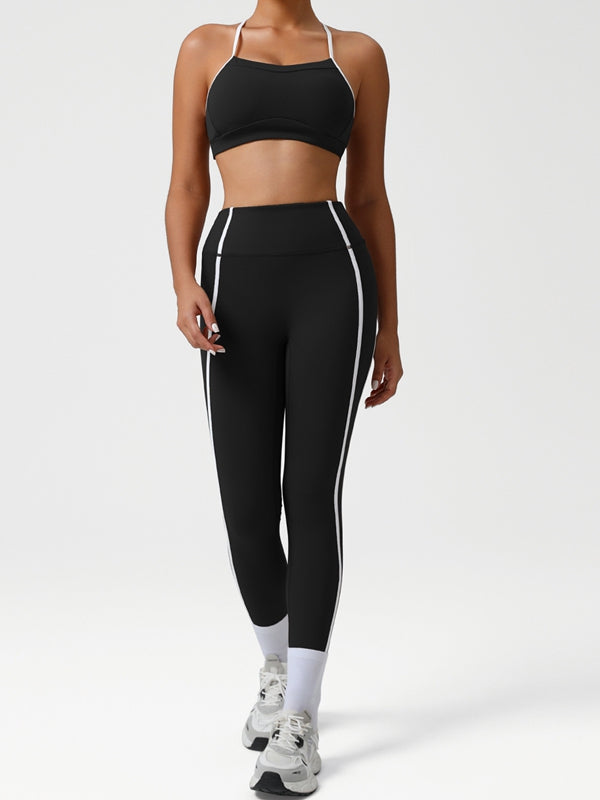 ZASUWA Female Contrast Color Stripes Cross Back Tracksuit